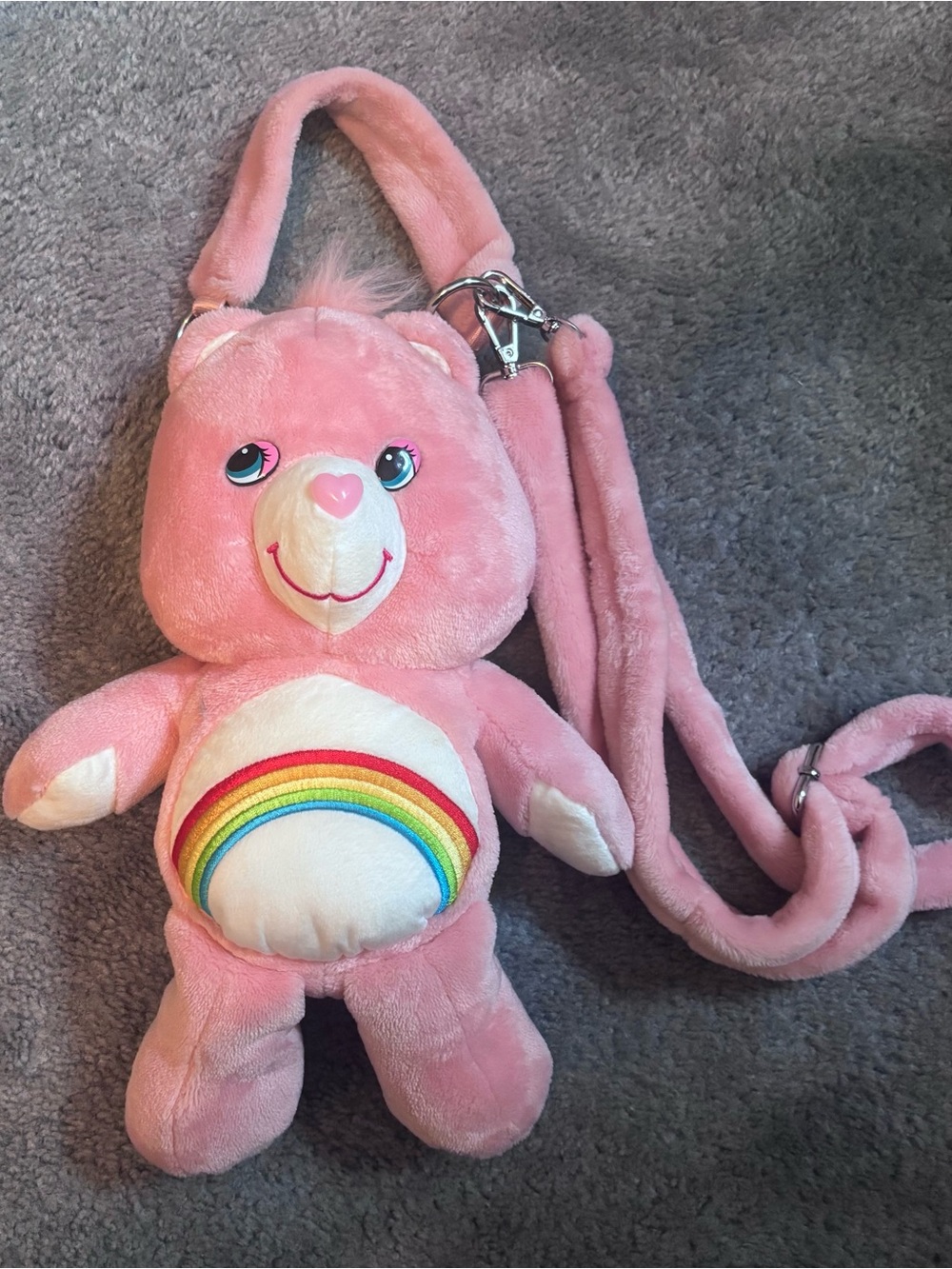 Dolls Kill Pink Plush Rainbow Bear Crossbody Bag